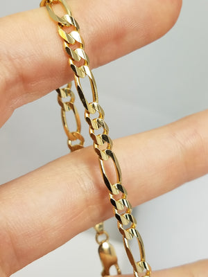 Attractive 8" Solid 14k Yellow Gold Figaro Link Bracelet