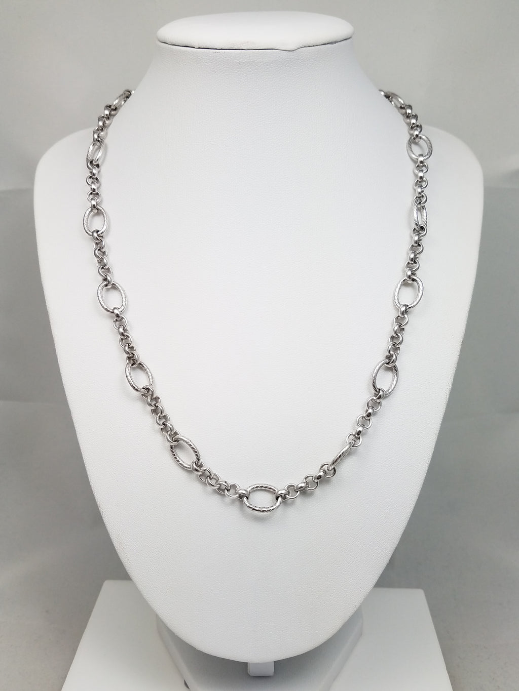 Eye Catching 14k White Gold 19.5" Solid Fancy Link Chain Necklace