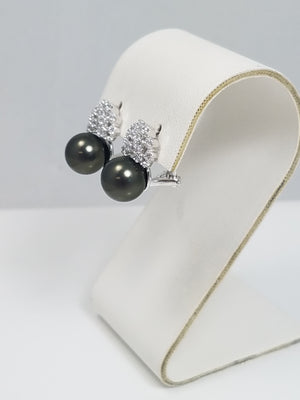 Simulated Pearl/Cubic Zirconia 14k White Gold Drop Earrings