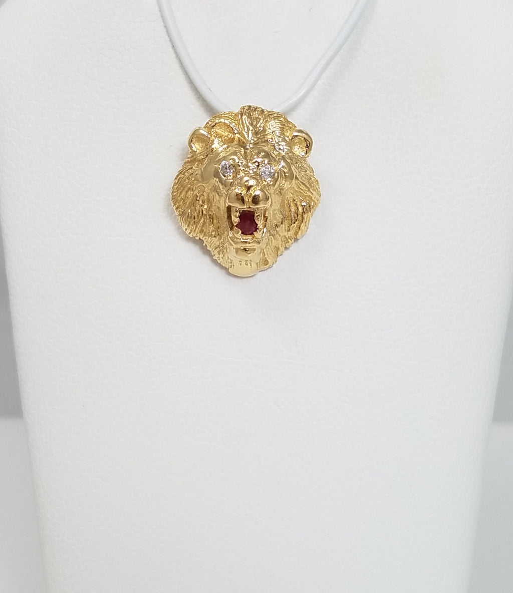 Fierce Lion's Head Pendant in 14k Yellow Gold