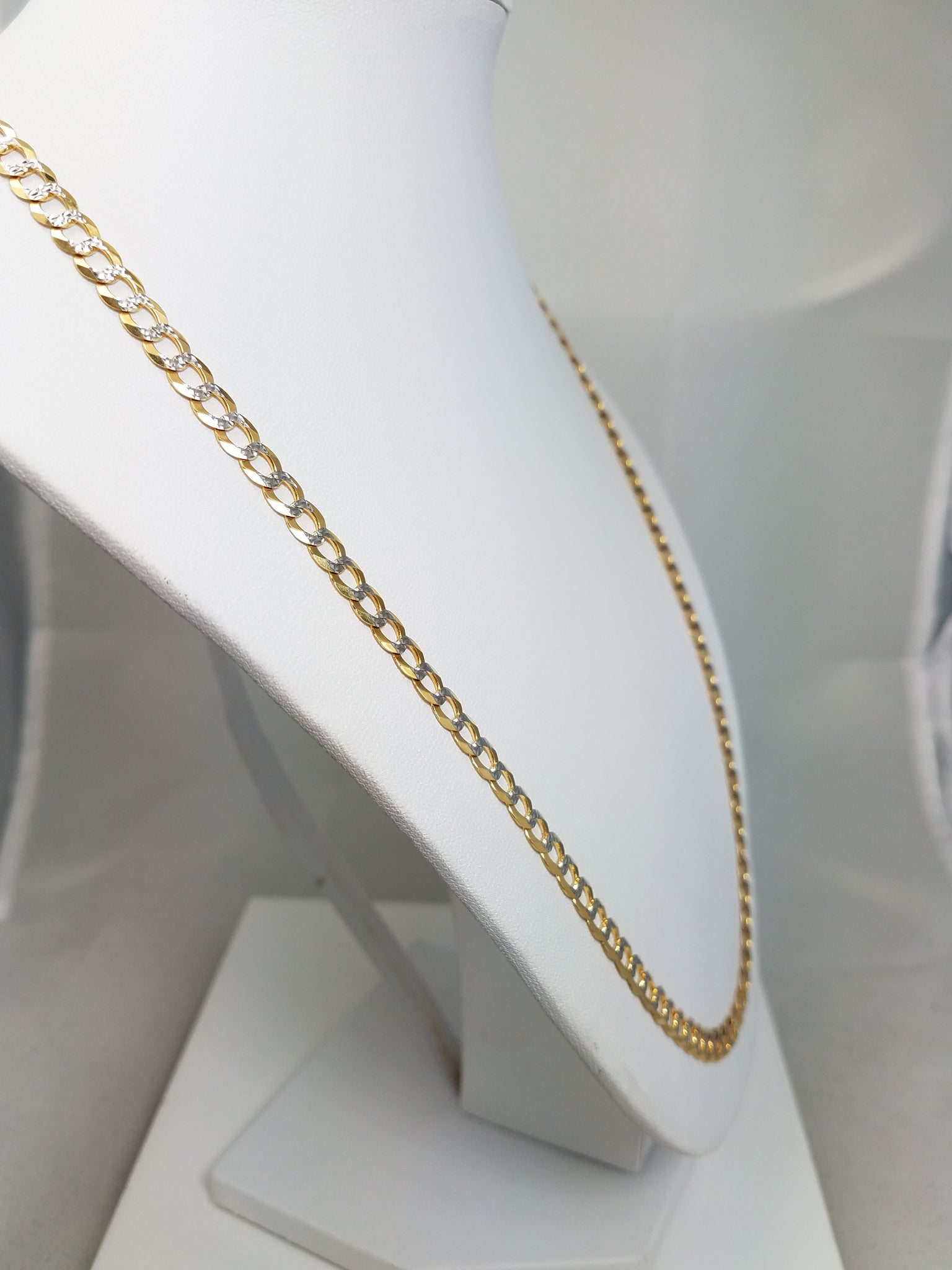 14k Two-Tone Gold Diamond Cut Curb Link 22" Necklace