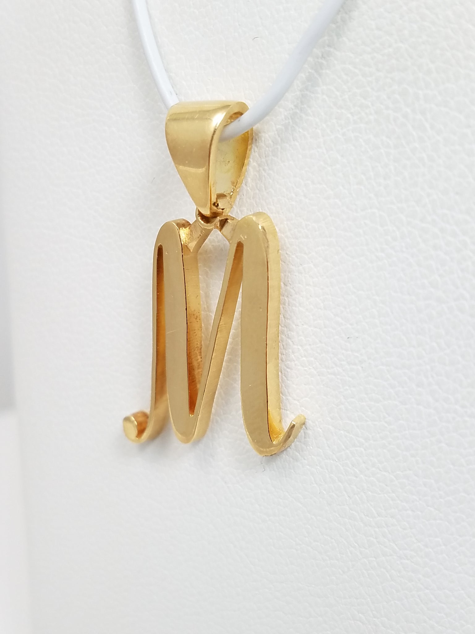 "M" Initial Pendant in Solid 18k Yellow Gold