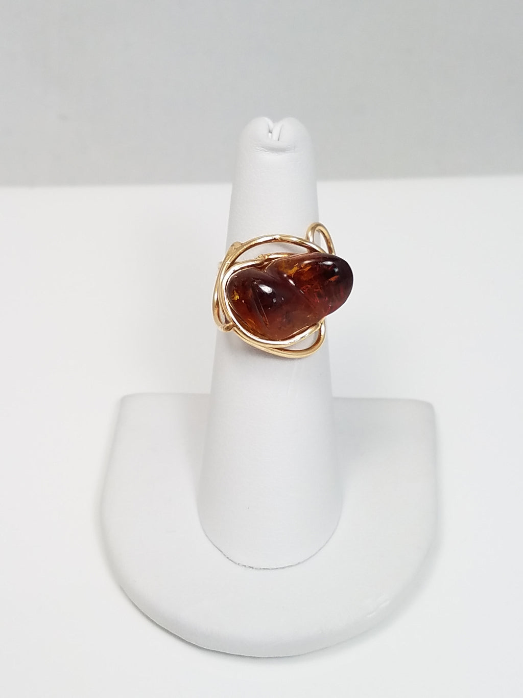 Dazzling 14k Yellow Gold Natural Amber Custom Ring