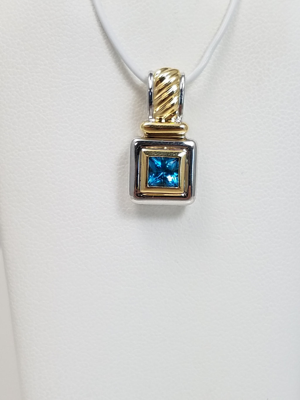 Natural Blue Topaz 14k Two Tone Gold Pendant