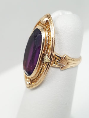 Vintage 10k Yellow Gold Purple Man Made Gemstone Ring