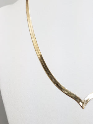 Classic 16" 14k Solid Yellow Gold Herringbone Chain Necklace Italy