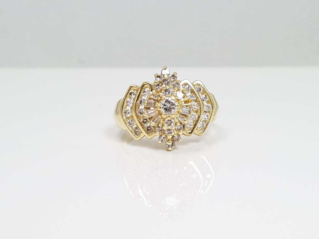 Sparkly 14k Yellow Gold Natural Diamond Cluster Ring