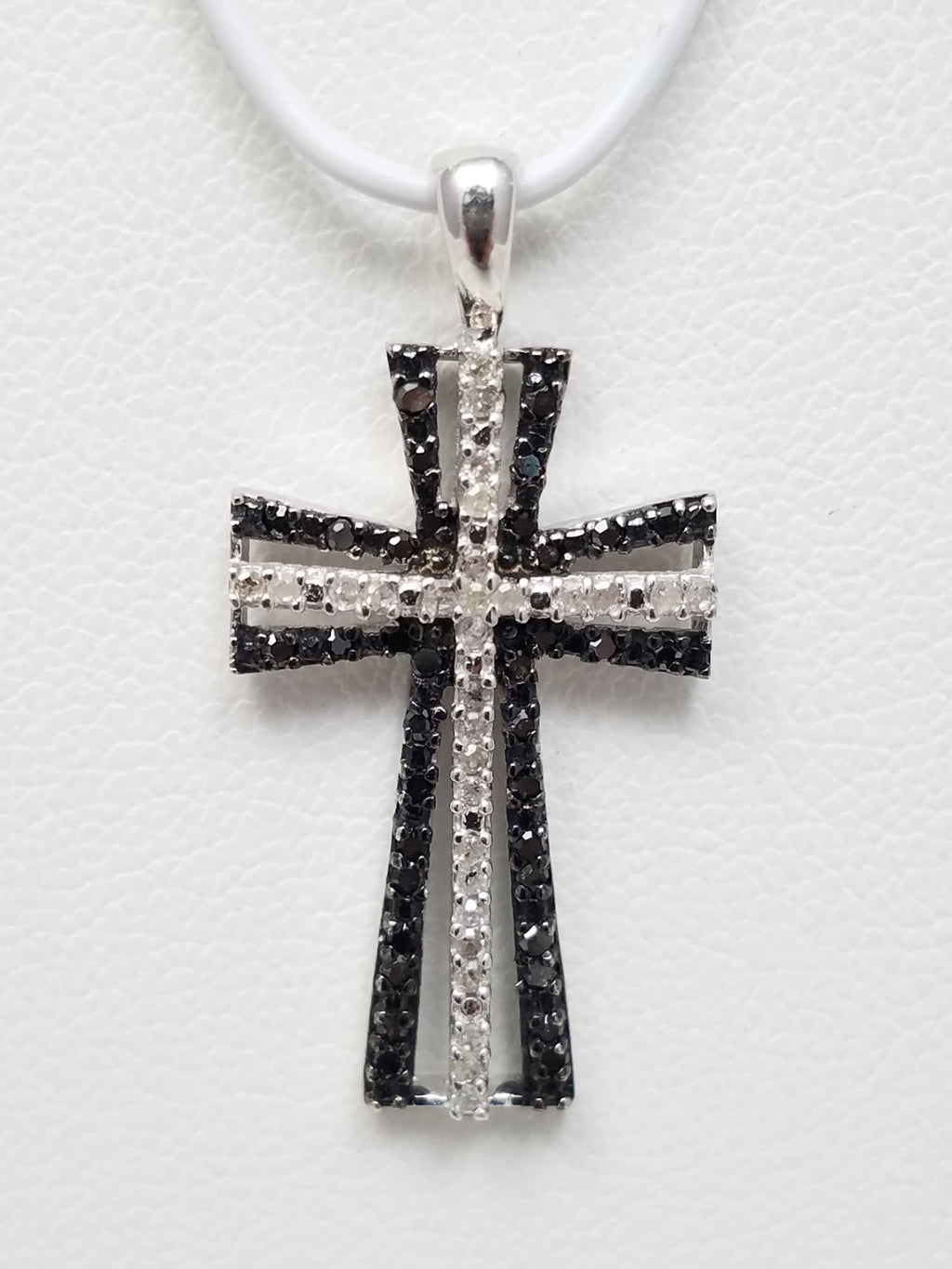 Black & White Diamond 10k White Gold Cross Pendant