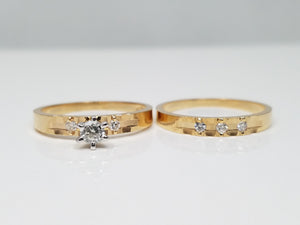 New! Natural Diamond 14k Gold Engagement Ring & Band Set