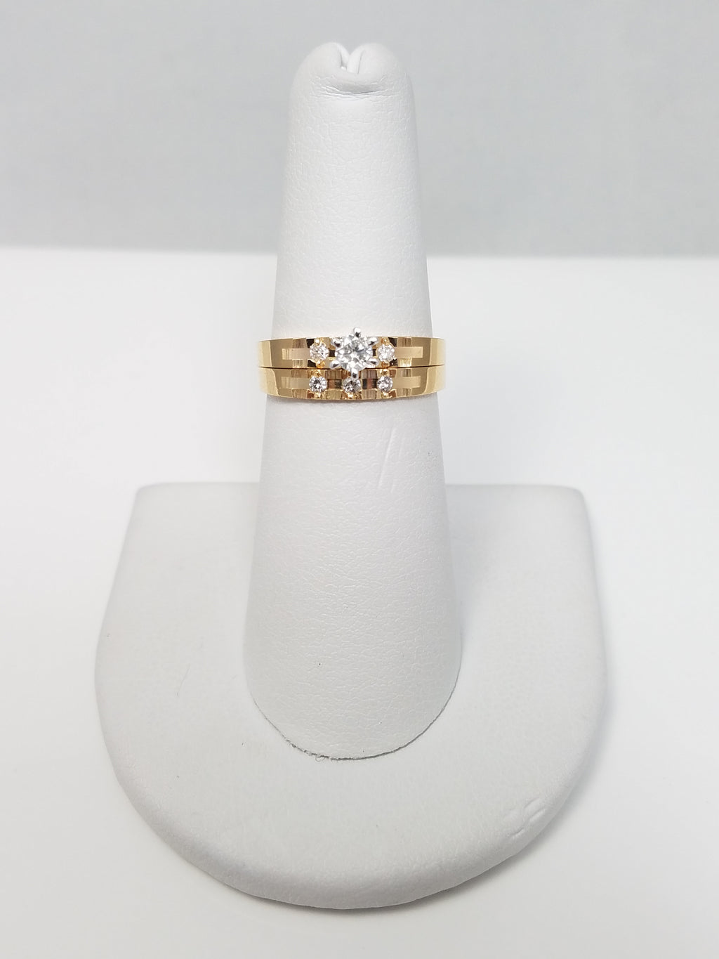 New! Natural Diamond 14k Gold Engagement Ring & Band Set