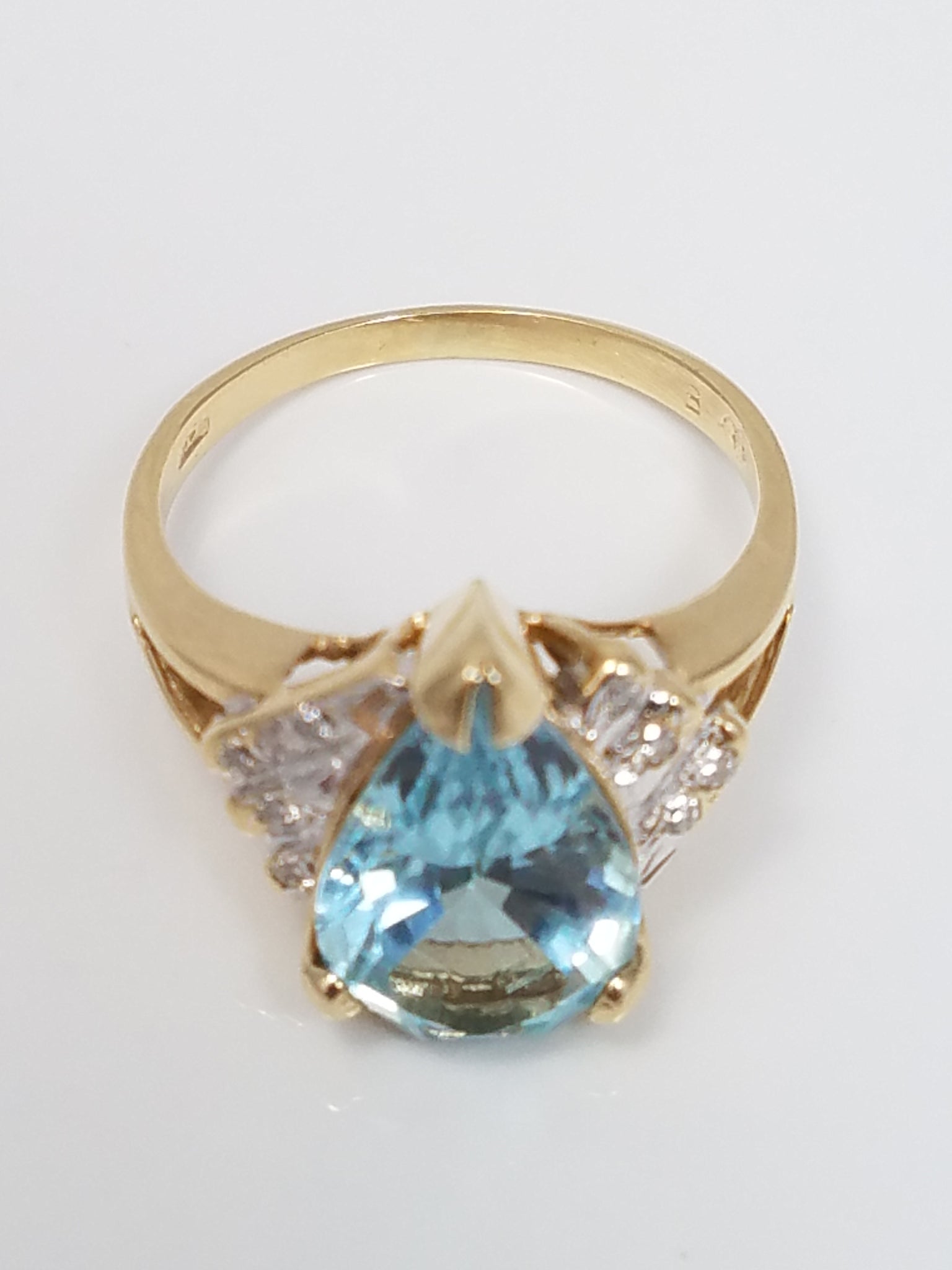 Whimsical Natural Blue Topaz & Natural Diamond 14k Yellow Gold Ring