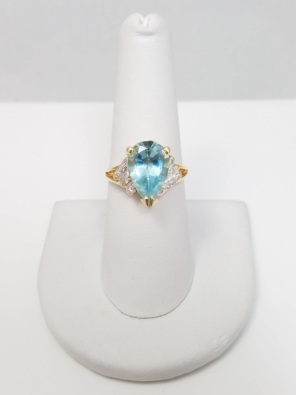 Whimsical Natural Blue Topaz & Natural Diamond 14k Yellow Gold Ring