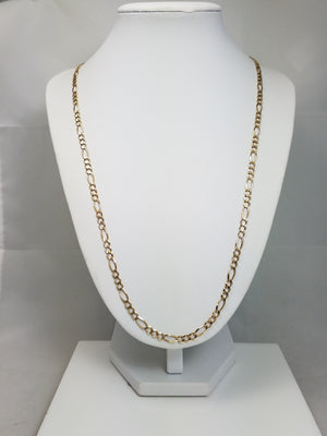 Solid 26" Figaro Link Necklace in 14k Yellow Gold