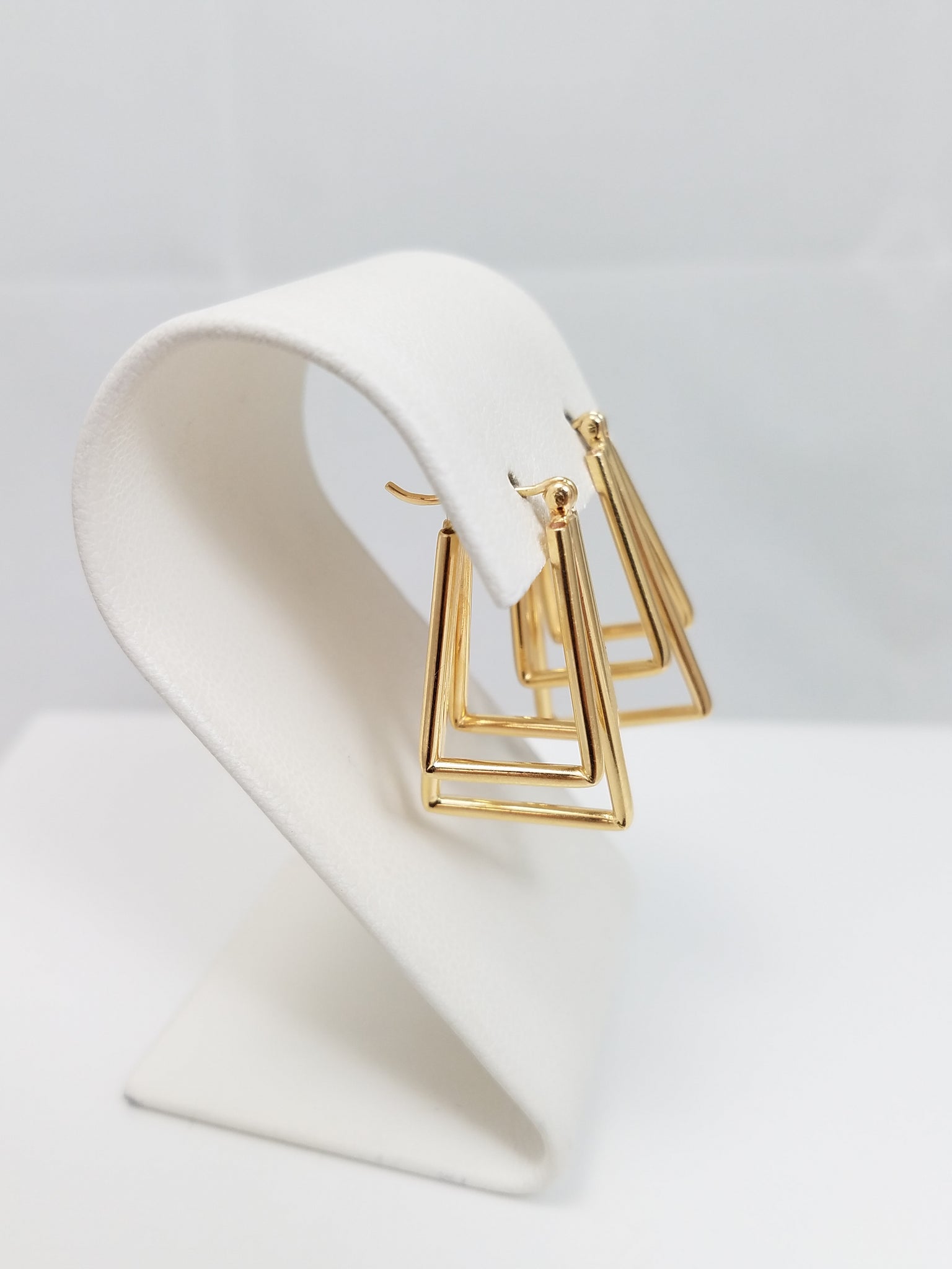 14k Yellow Gold Triple Hollow Square Hoop Earrings