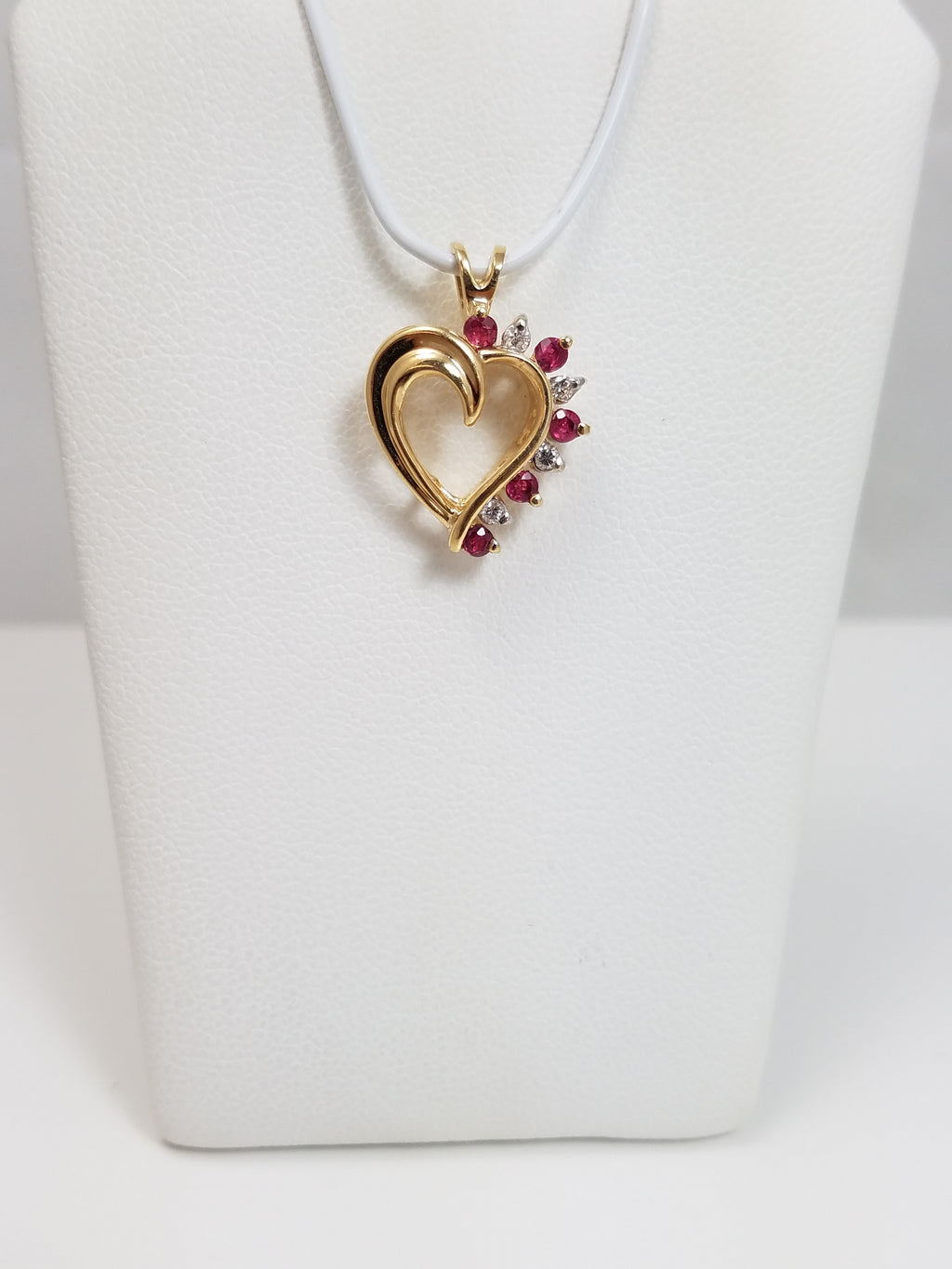 Elegant 14k Yellow Gold Natural Ruby Diamond Heart Pendant