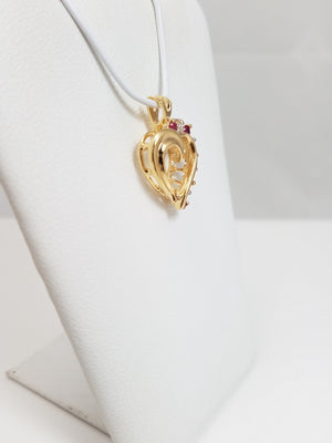 Elegant 14k Yellow Gold Natural Ruby Diamond Heart Pendant