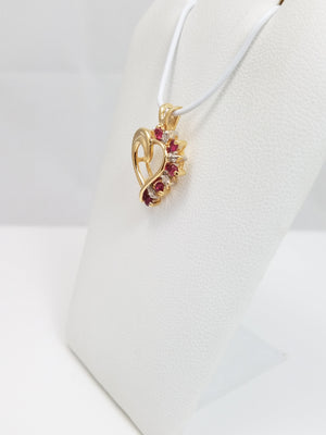 Elegant 14k Yellow Gold Natural Ruby Diamond Heart Pendant