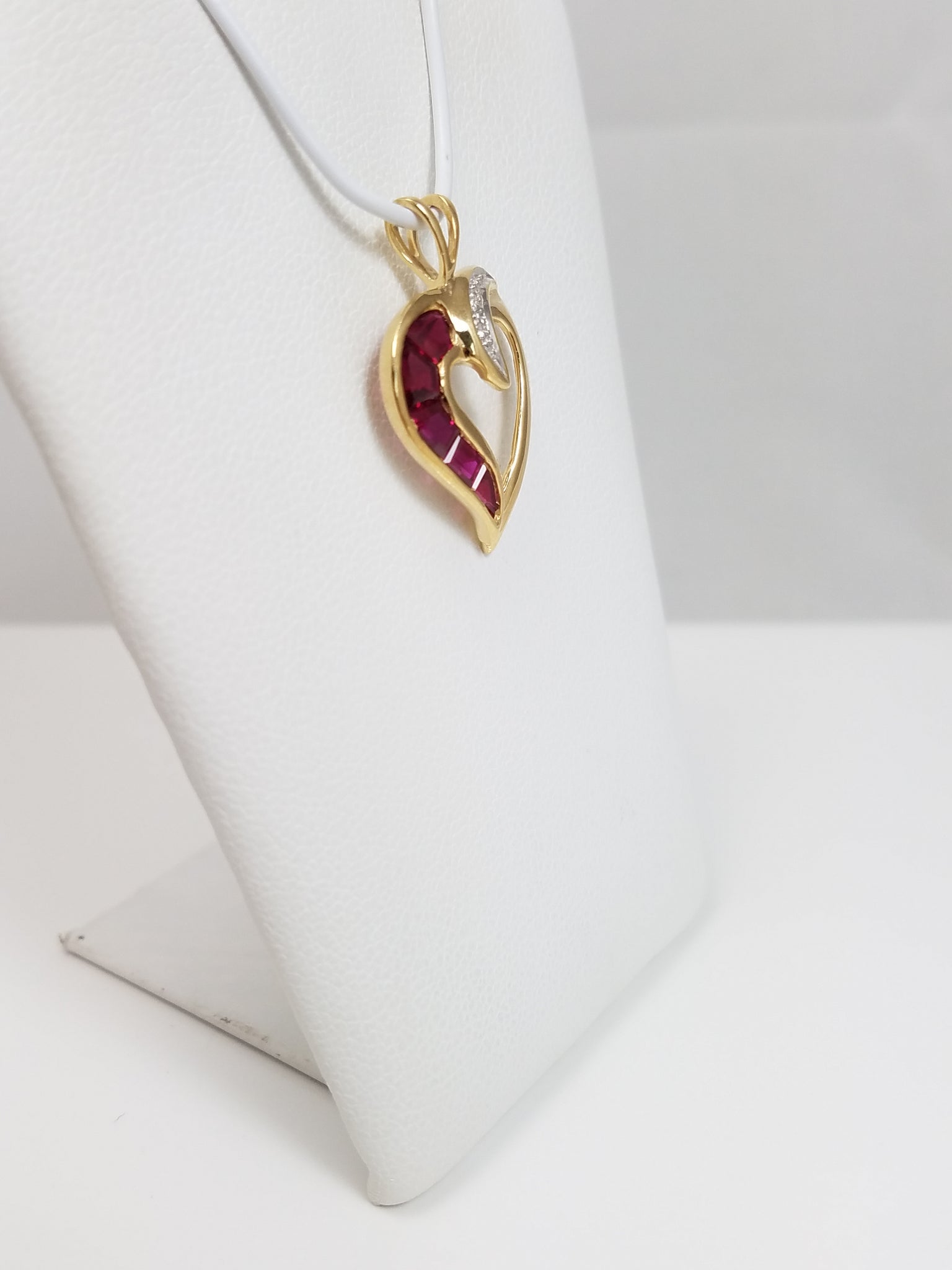 Lovable Lab Created Ruby & Natural Diamond 14k Yellow Gold Heart Pendant