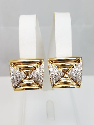 Luxurious 18k Yellow Gold Platinum Natural Diamond Earrings