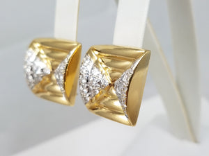 Luxurious 18k Yellow Gold Platinum Natural Diamond Earrings