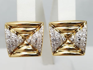 Luxurious 18k Yellow Gold Platinum Natural Diamond Earrings