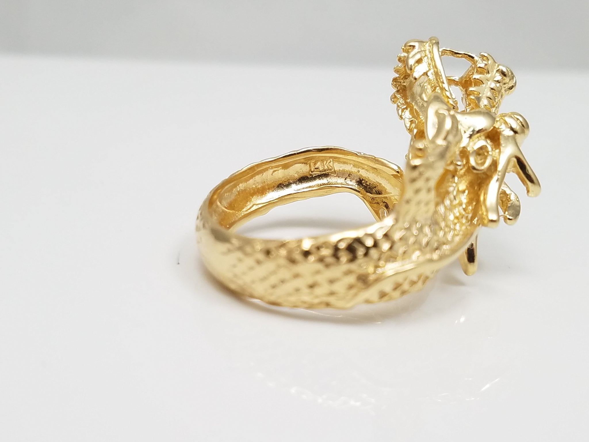 Dazzling Solid 14k Yellow Gold 3D Dragon Ring