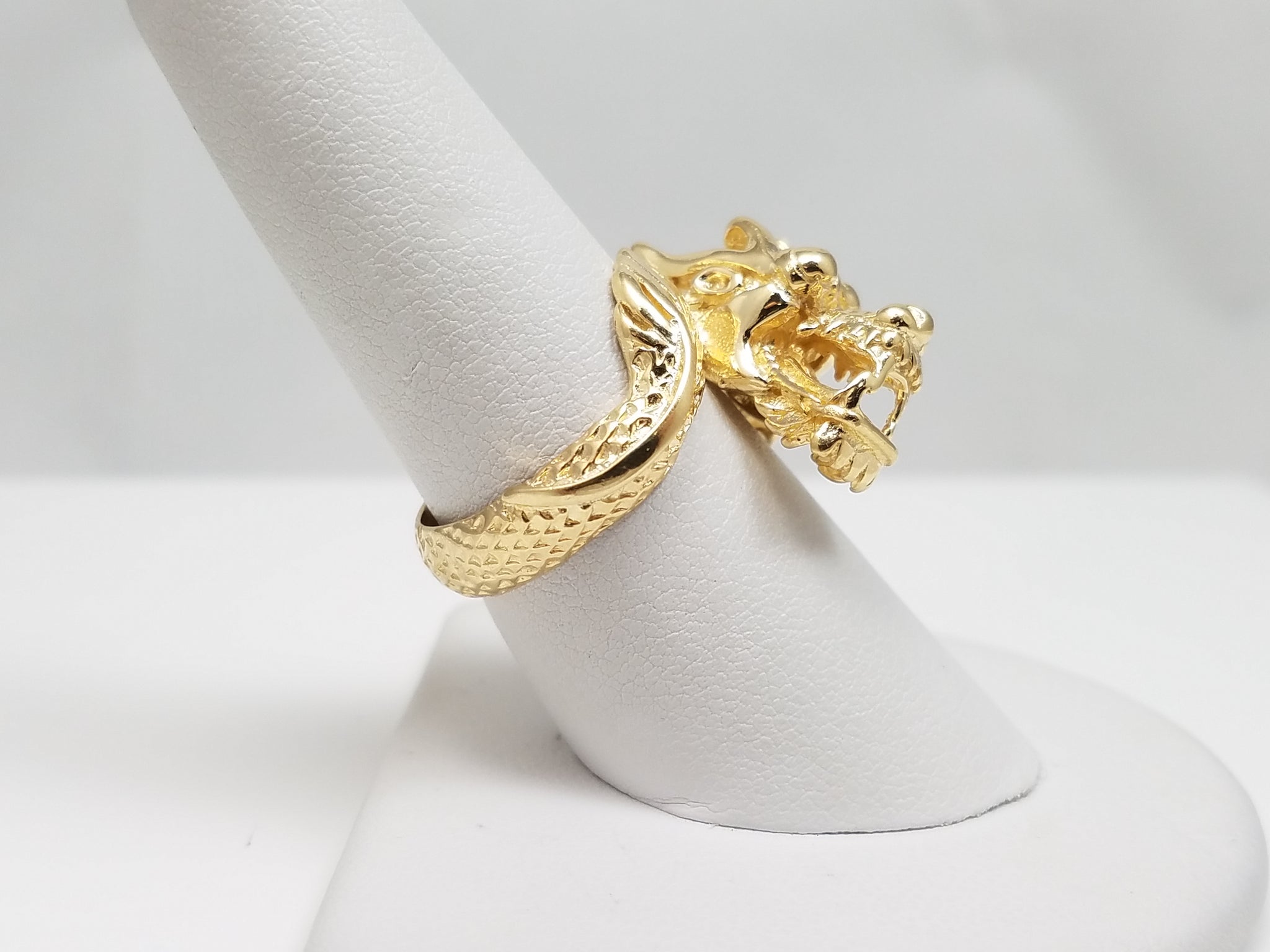 Dazzling Solid 14k Yellow Gold 3D Dragon Ring