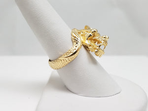 Dazzling Solid 14k Yellow Gold 3D Dragon Ring