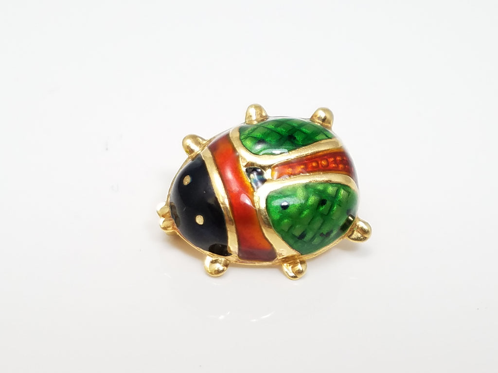 Cute 18k Hollow Yellow Gold 3D Enamel Lady Bug Pin