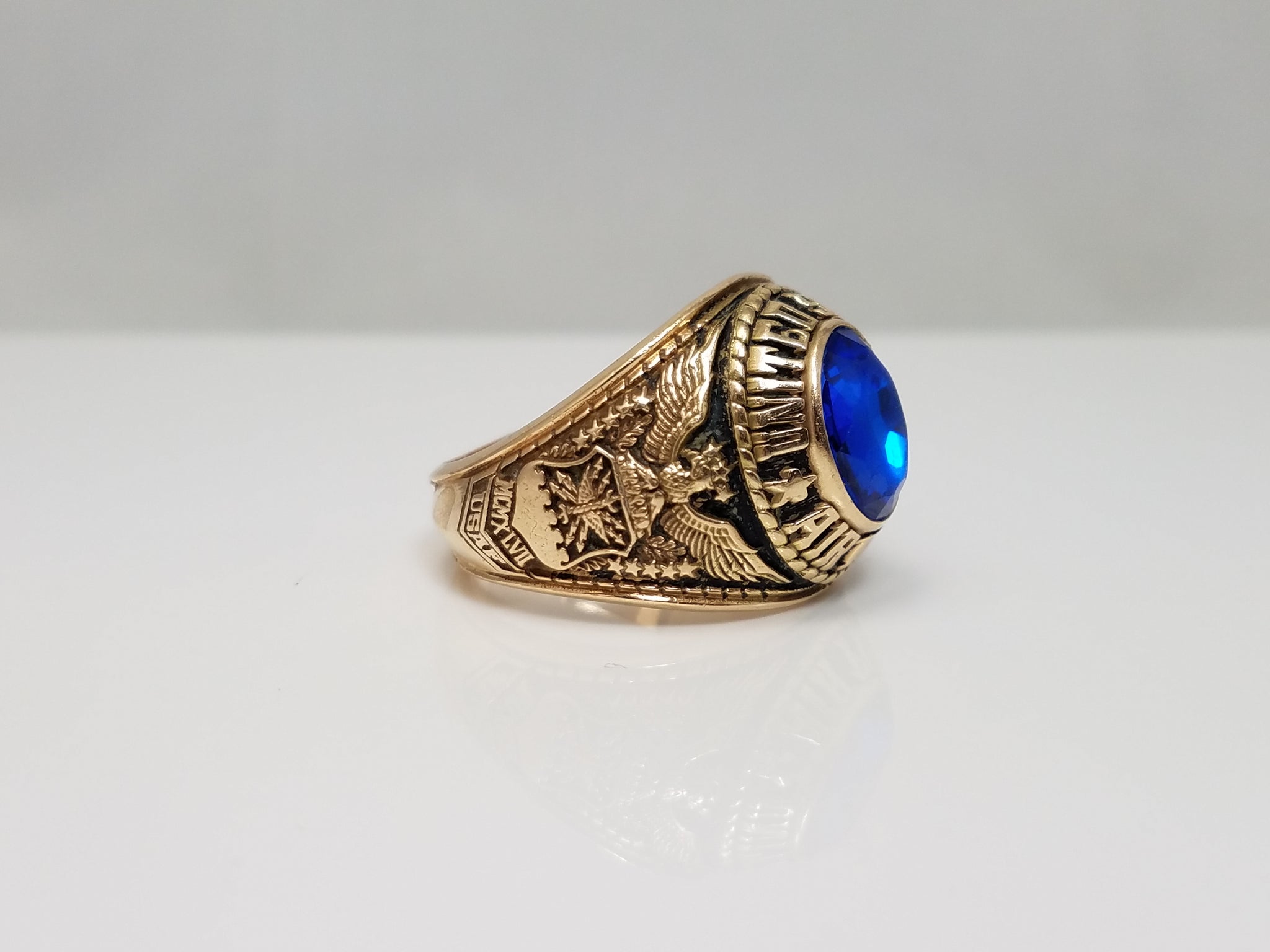 Vintage Men's U.S. Air Force 14k Gold Synthetic Gem Ring