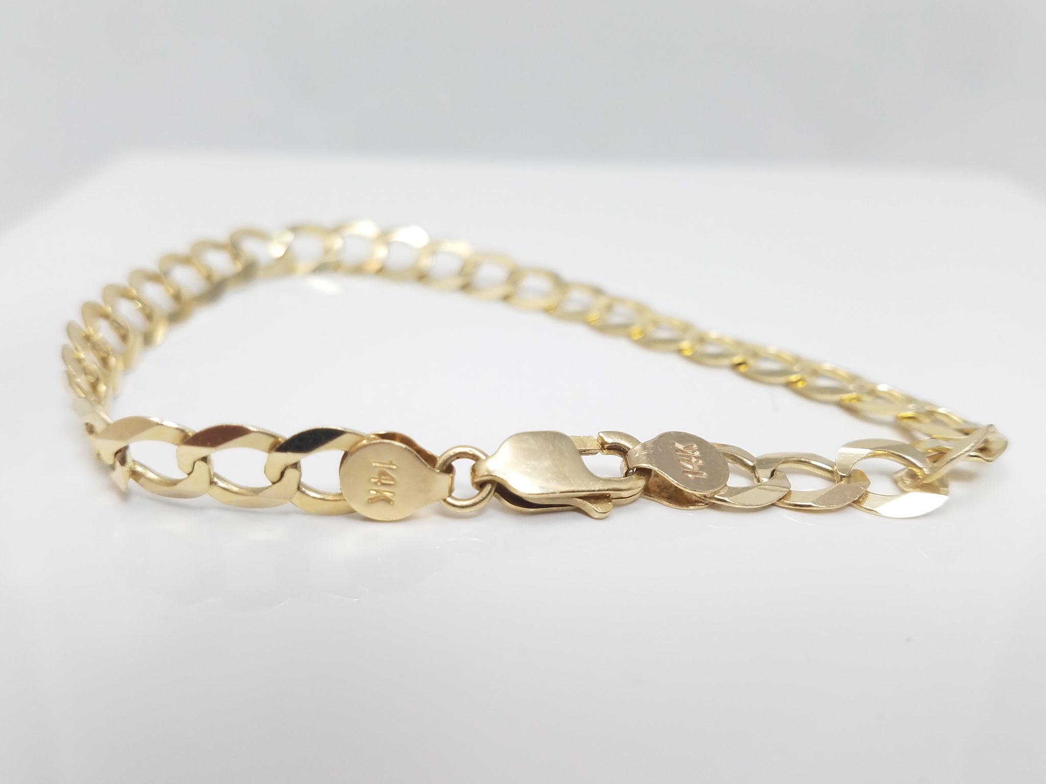 8"/7.2mm Solid 14k Yellow Gold Curb Link Bracelet