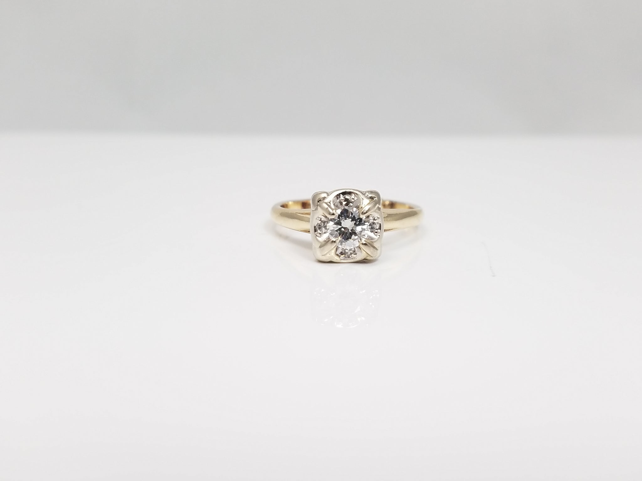 Vintage 14k Two Tone Gold Natural Diamond Engagement Ring