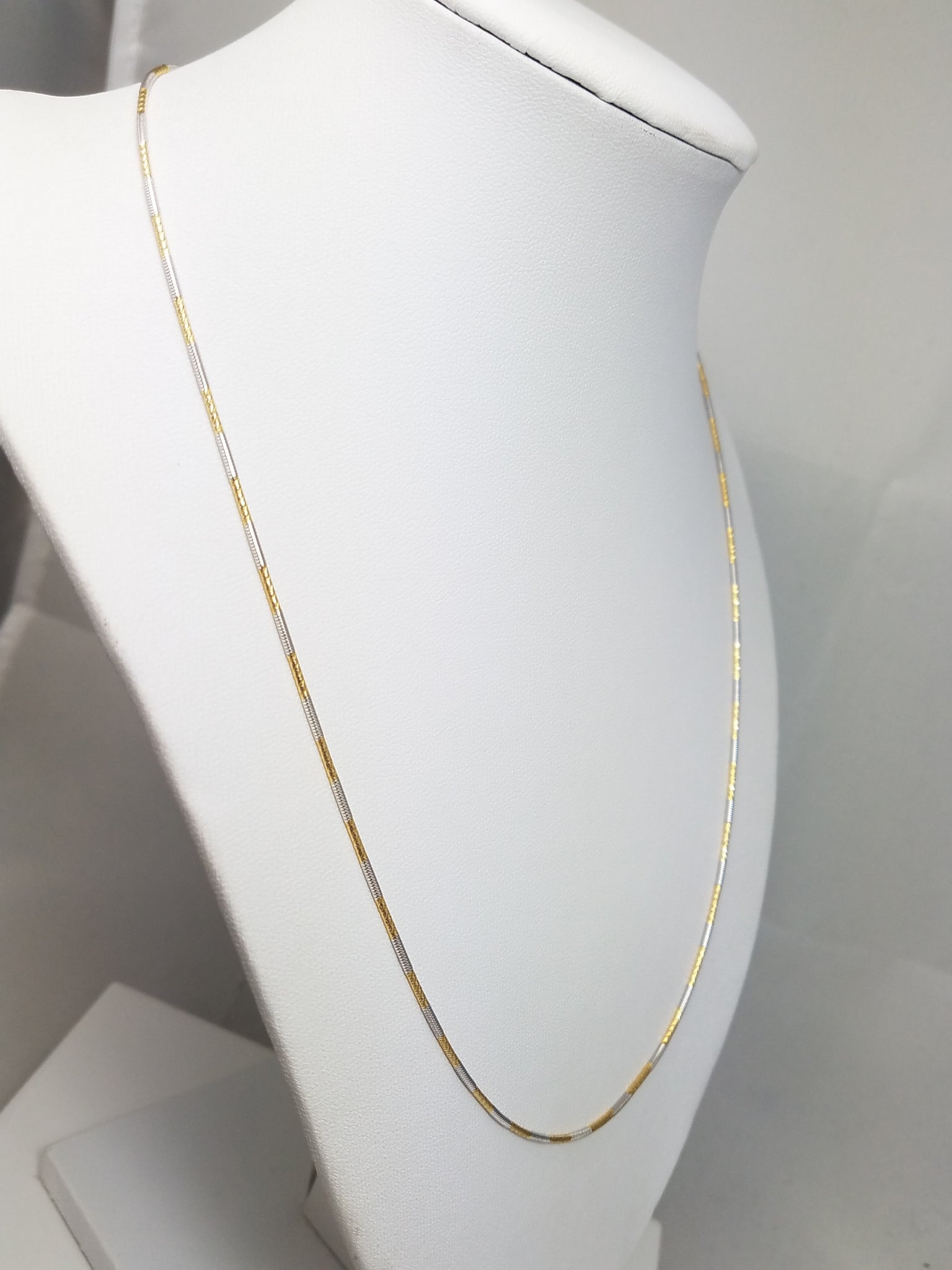 Fashionable 20" Solid 14k Two Tone Gold Diamond Cut Italian Snake Chain