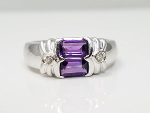 Amazing 14k White Gold Natural Amethyst Diamond Custom Ring