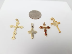 Lot of Four 14k Yellow Gold Cross Pendants