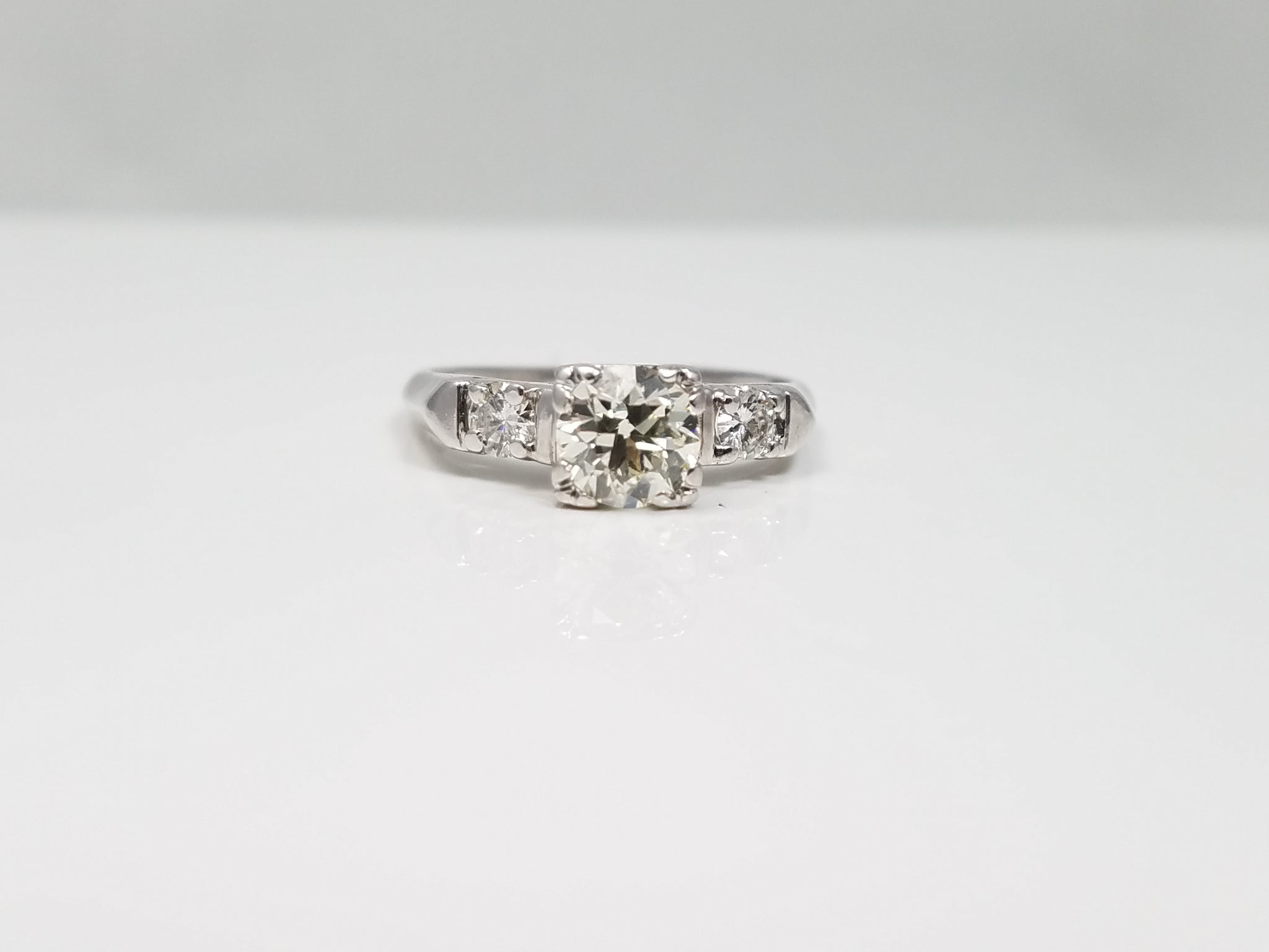 Vintage 14k White Gold Euro Diamond Engagement Ring