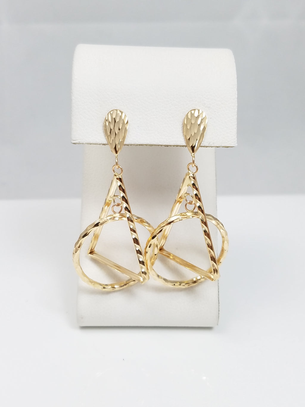 14k Yellow Gold Diamond Cut Geometric Dangle Earrings