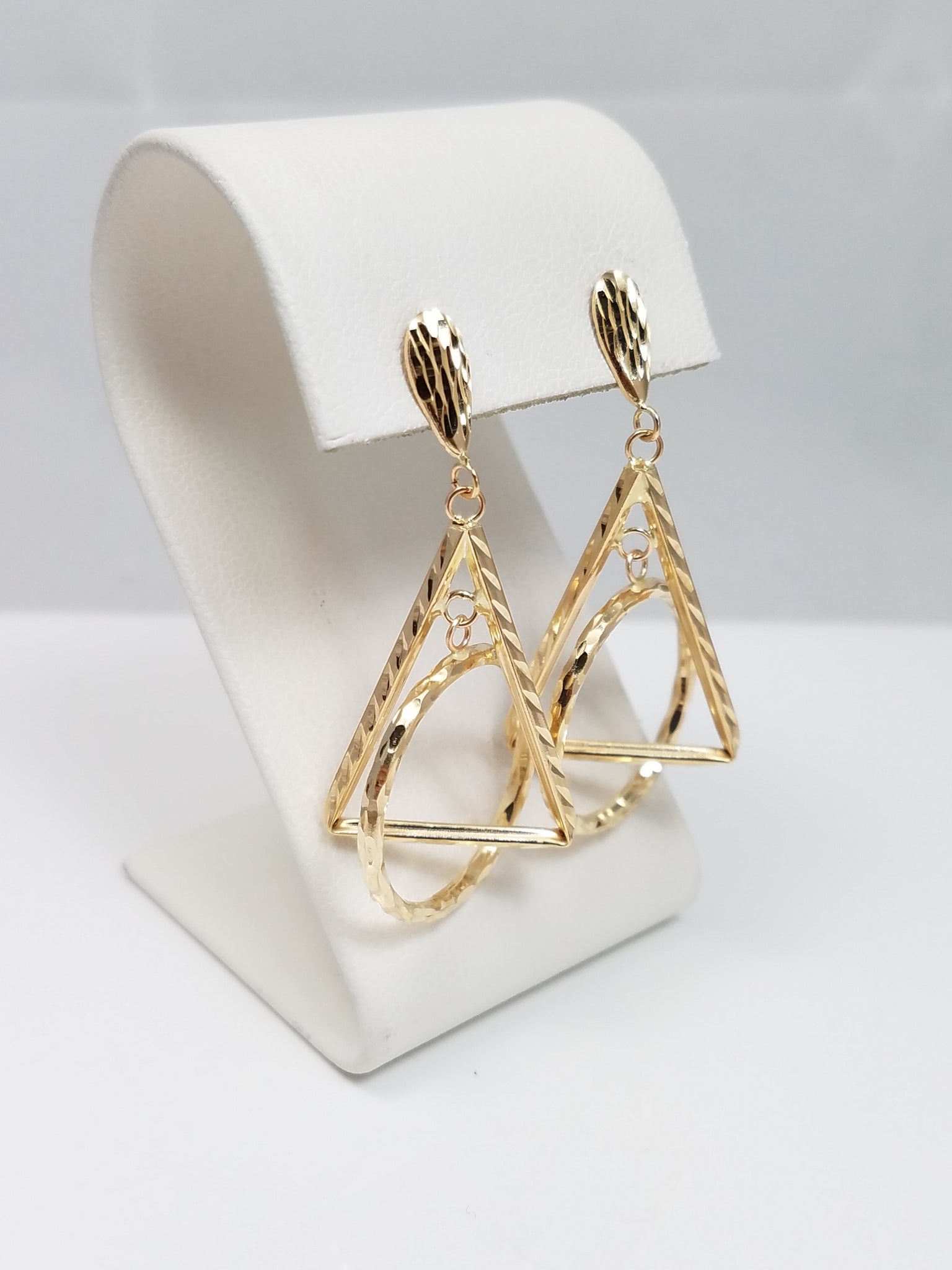 14k Yellow Gold Diamond Cut Geometric Dangle Earrings