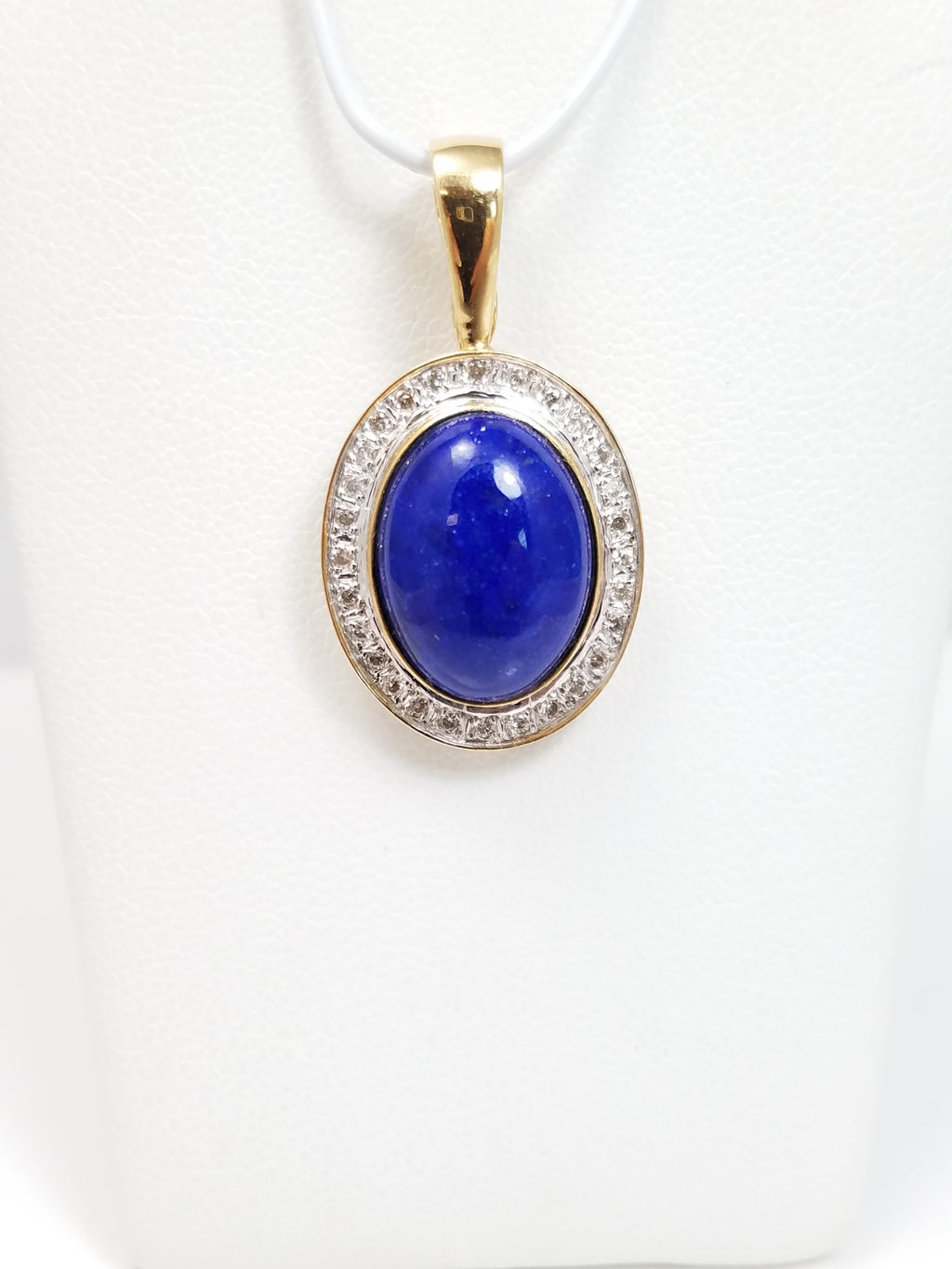 Superior 14k Yellow Gold Natural Lapis Diamond Pendant