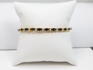 Radiant 6.75" 14k Yellow Gold Natural Sapphire Diamond Tennis Bracelet