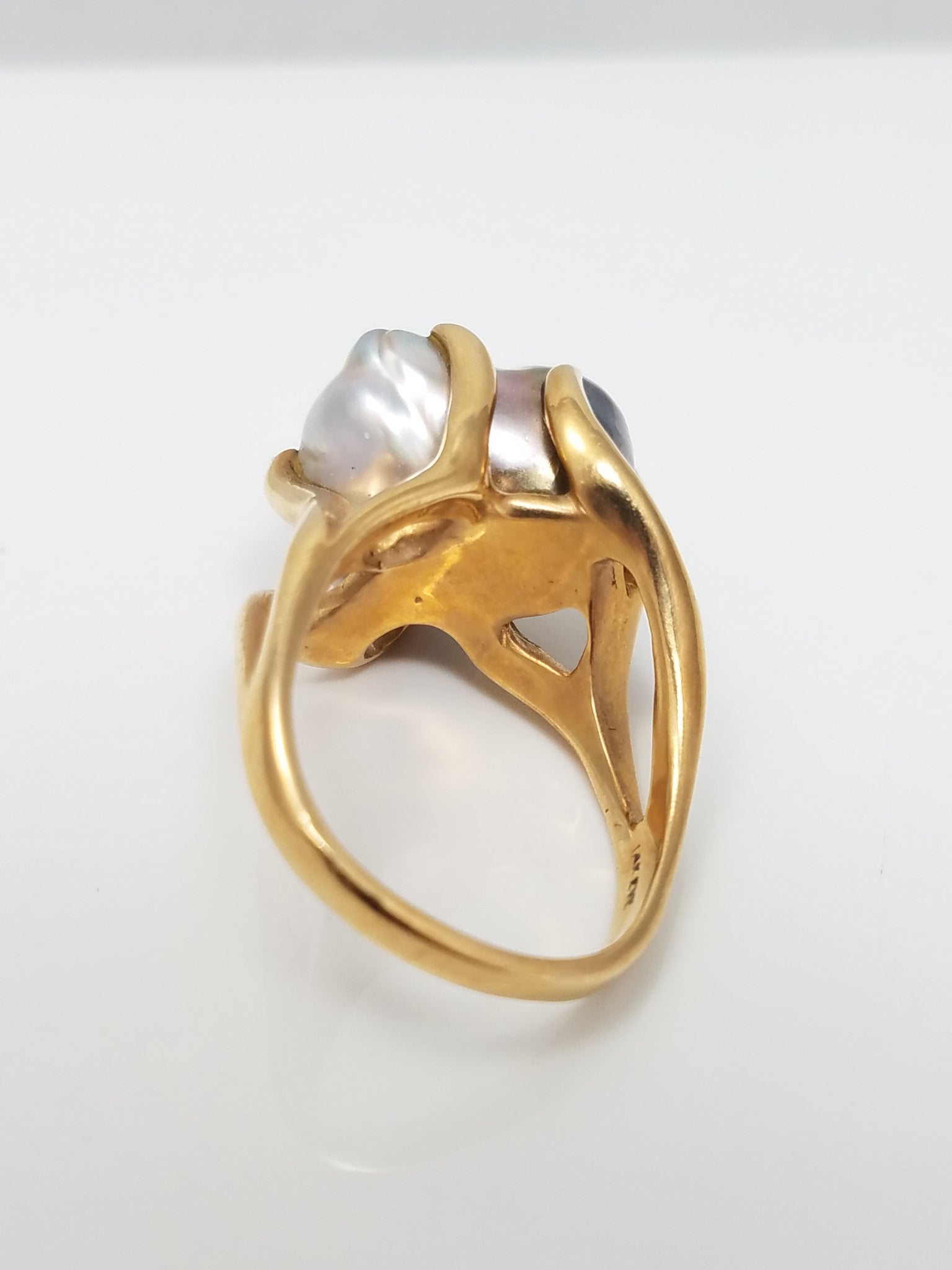 Custom 14k Yellow Gold Natural Baroque Cultured Pearl Ring