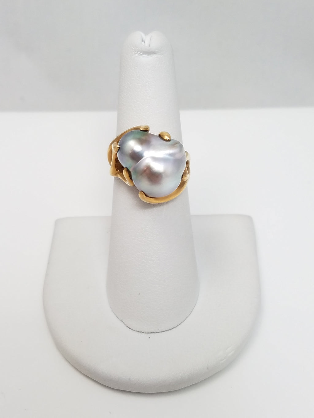 Custom 14k Yellow Gold Natural Baroque Cultured Pearl Ring