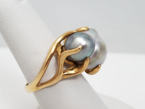 Custom 14k Yellow Gold Natural Baroque Cultured Pearl Ring