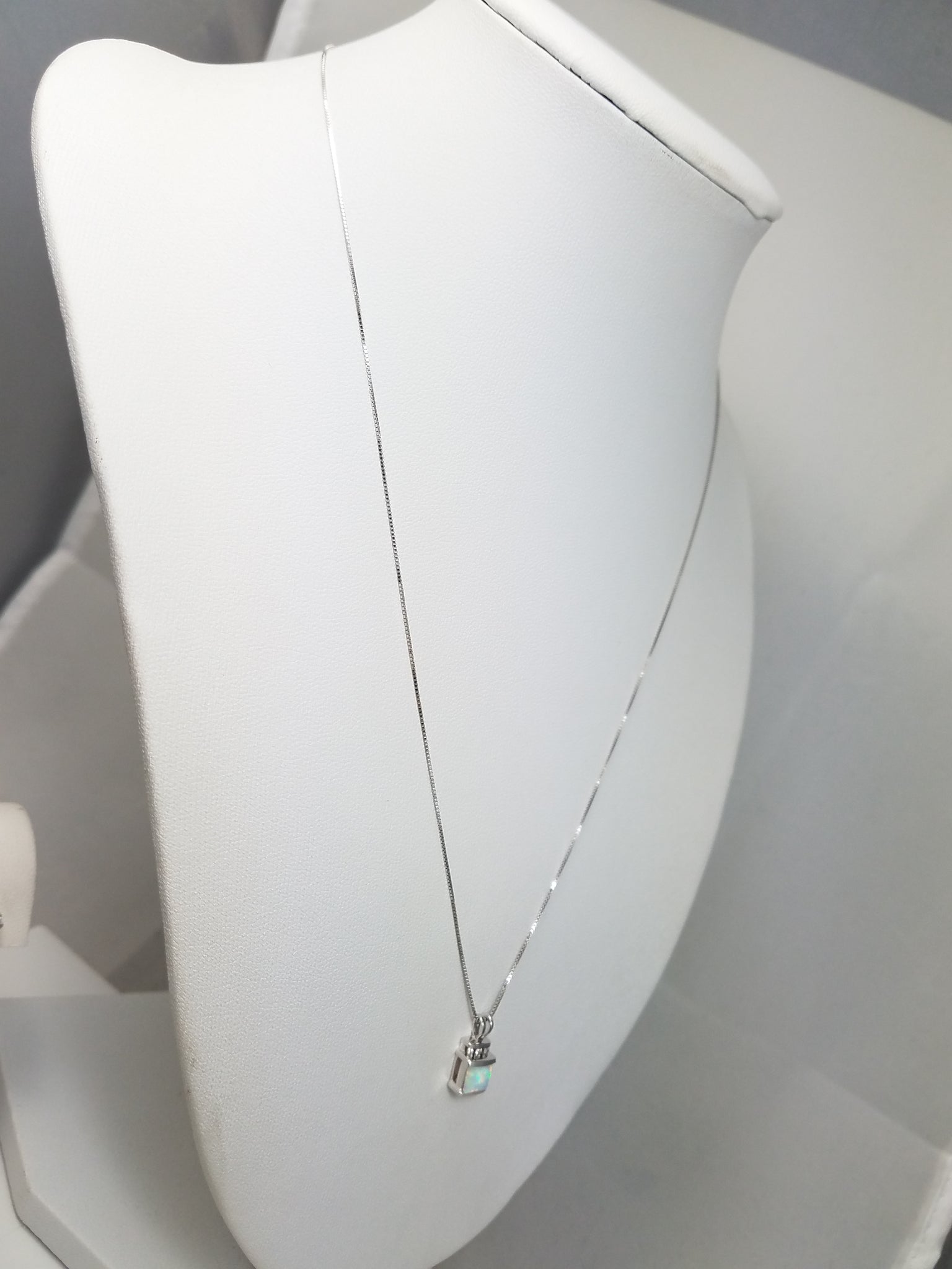 Colorful 14k White Gold Synthetic Opal Natural Diamond Pendant & Earring Set