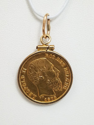 1878 Belgium Gold 20 Francs Framed Coin Pendant