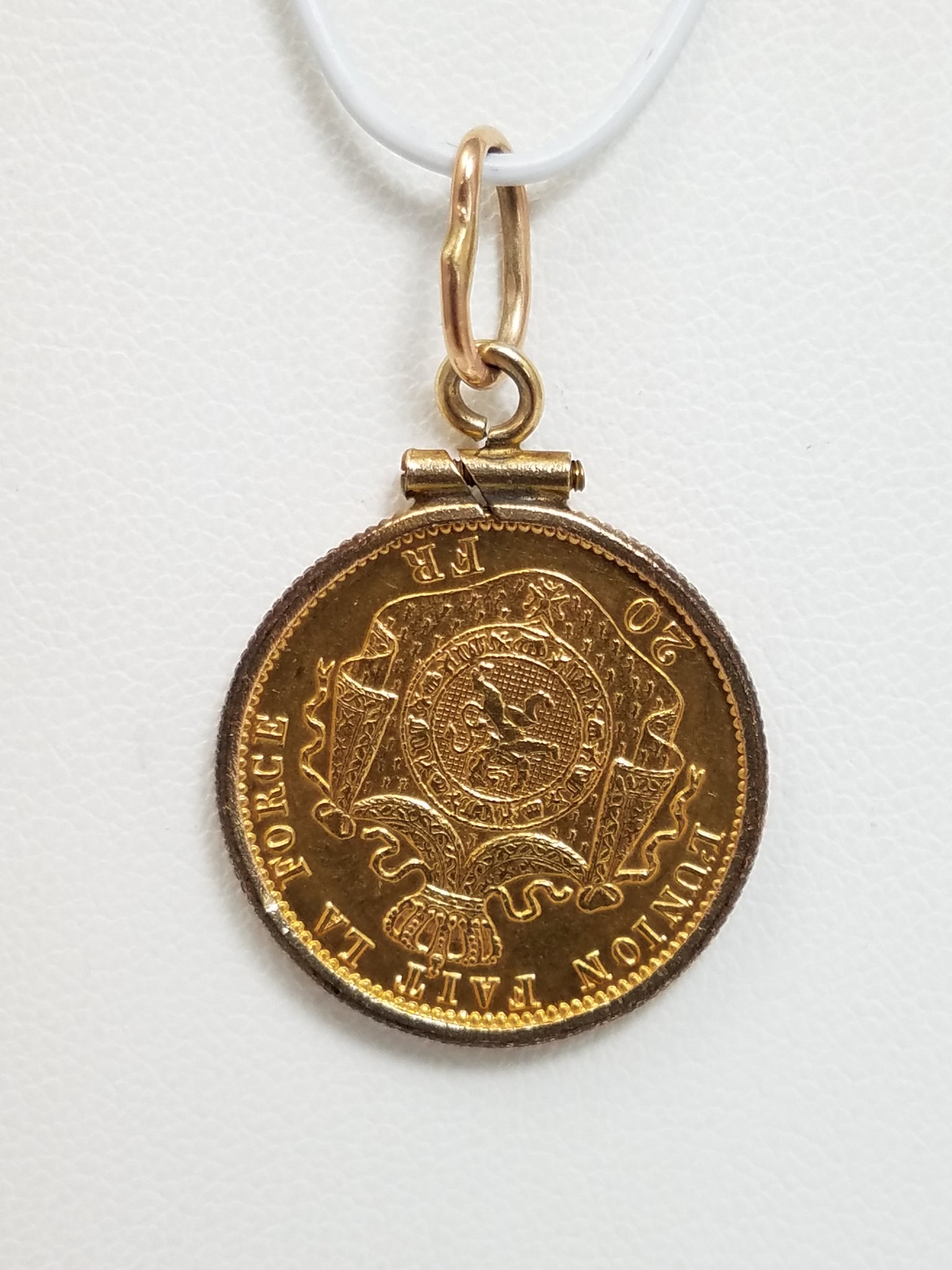 1878 Belgium Gold 20 Francs Framed Coin Pendant