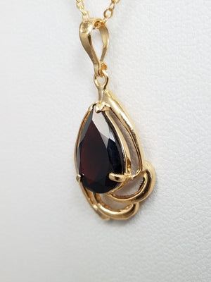 Classy 16" 14k Yellow Gold Natural Garnet Pendant Necklace