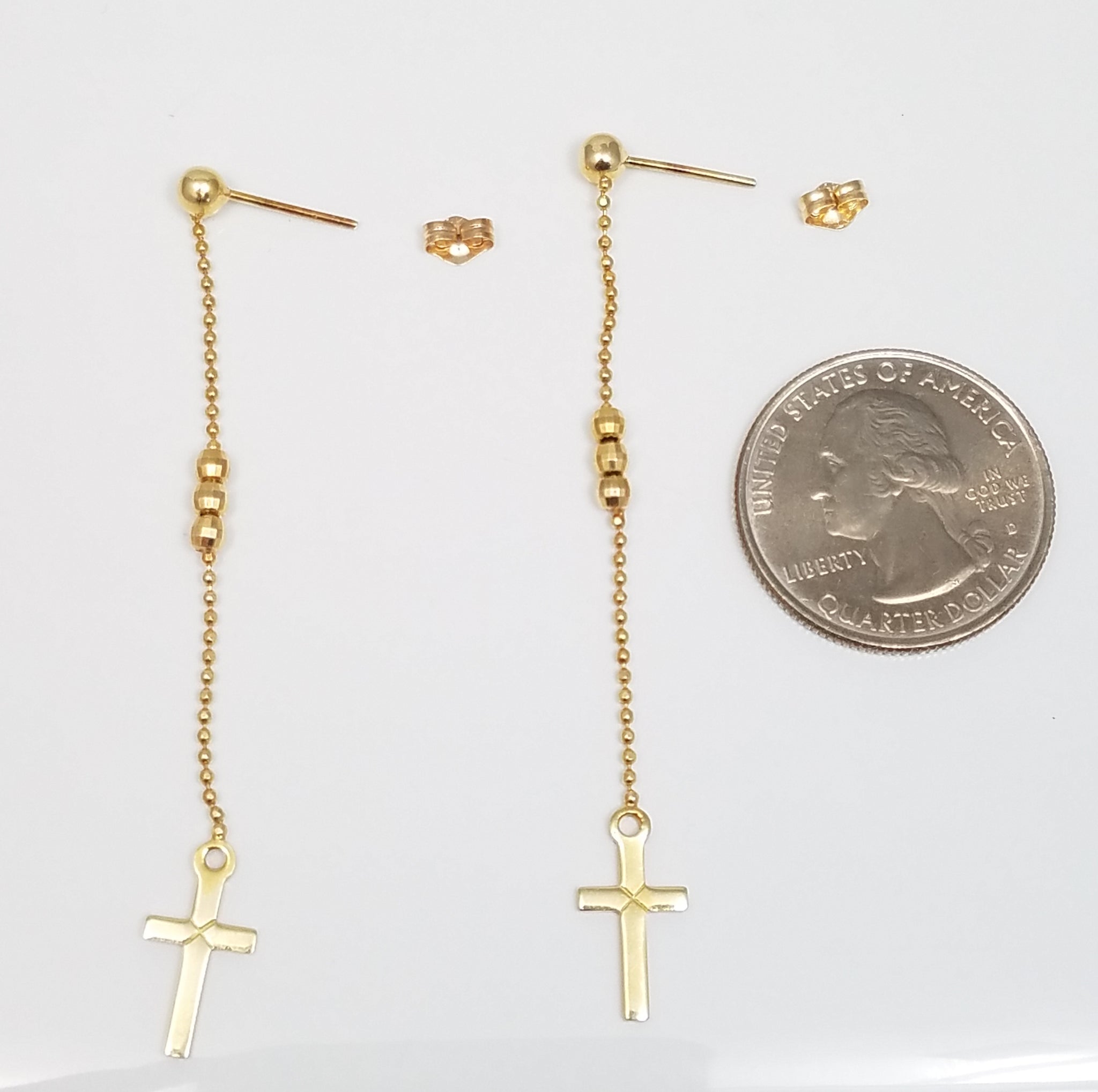 Dramatic 14k Yellow Gold Cross Dangle Earrings