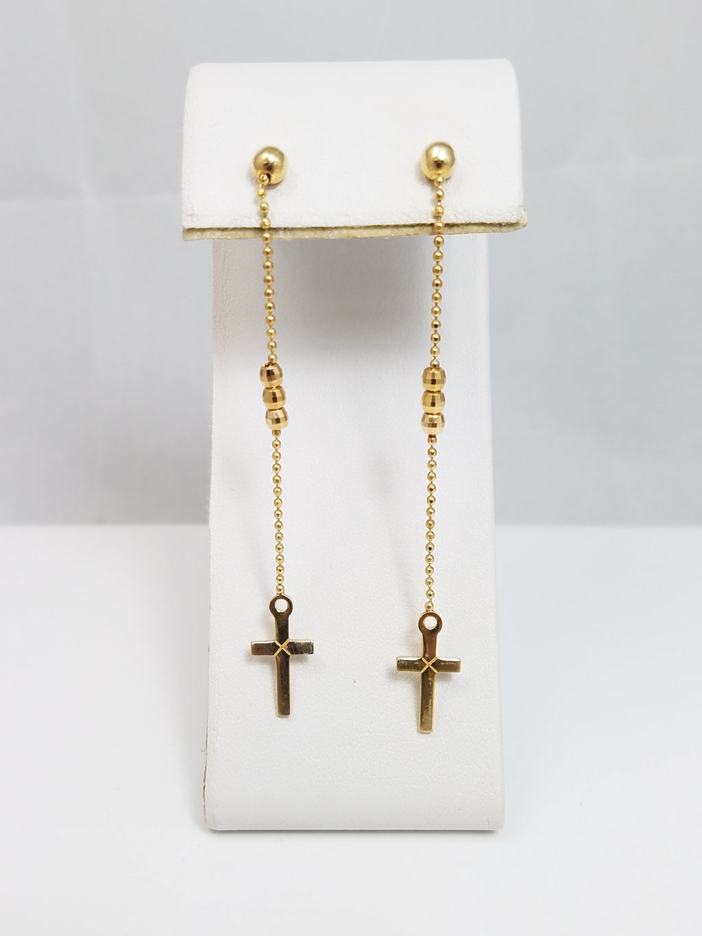 Dramatic 14k Yellow Gold Cross Dangle Earrings