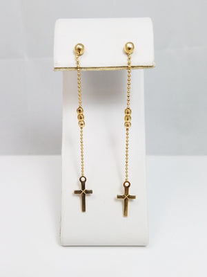 Dramatic 14k Yellow Gold Cross Dangle Earrings